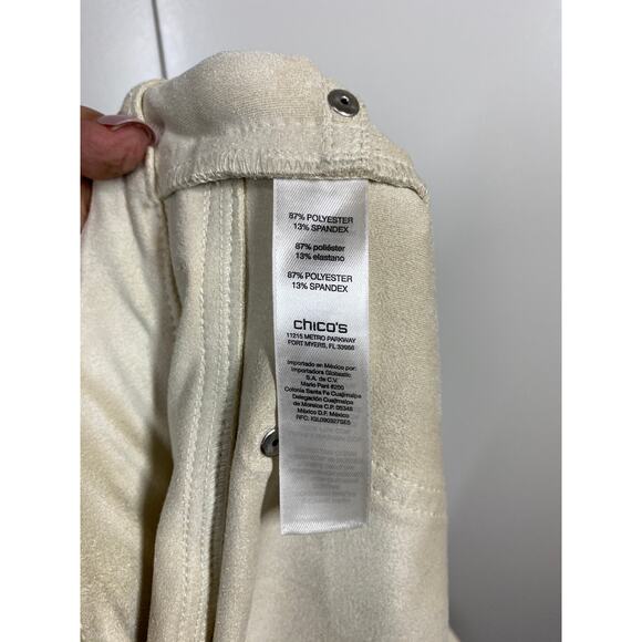 Chico's Pull Up Mid Rise Pants Suede Knit Pants Cream Stretch Size 2.5 US Large - Picture 4 of 9